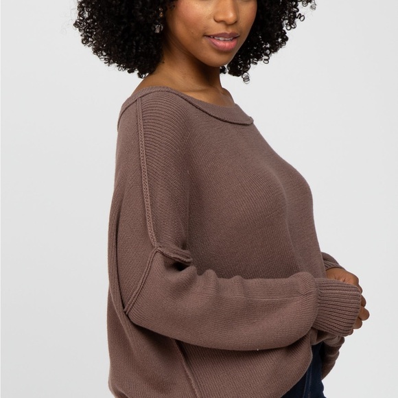 PinkBlush Brown Exposed Seam Side Slit Maternity Sweater - Picture 2 of 5